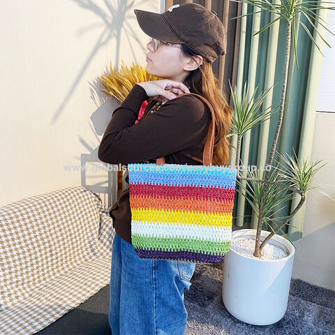 Sacs fourre-tout en paille : Sac à main en papyrus tissé écologique et tendance, sac à bandoulière pour femmes, sac de plage d'été for sale at factory direct price