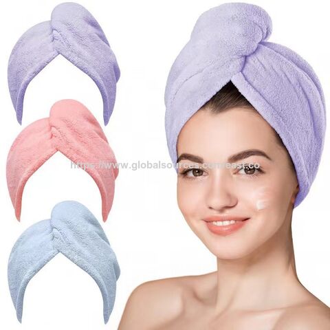 Turbante de Microfibra de Alta Calidad para el Cabello, Toalla de Pelo de Lujo de Poliéster de Color Sólido, Gorro de Secado Rápido con Logo Personalizado for sale at factory direct price