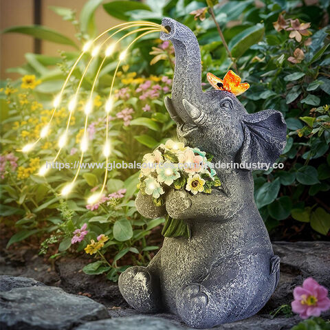 Estatua de Jardín con Luz Solar de Elefante con Flores de Fábrica BSCI - Decoración Exterior para Jardín for sale at factory direct price