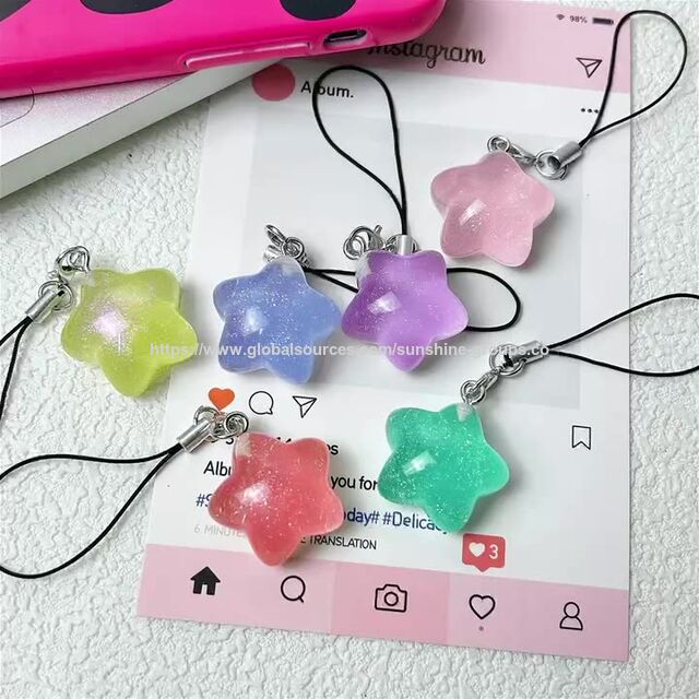 Bonito chaveiro de celular com glitter fino de gelatina, estrela gorda, rosa, estilo feminino, estrela de cinco pontas, pingente de bolsa doce, presente para casais for sale at factory direct price