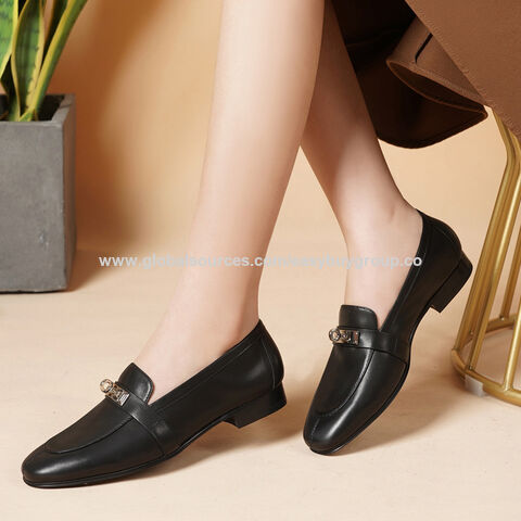Freizeitschuhe mit hohen Absätzen, Loafer, Britische schlichte Reifen, Rindlederschuhe, Maillard Temperament Damenschuhe for sale at factory direct price
