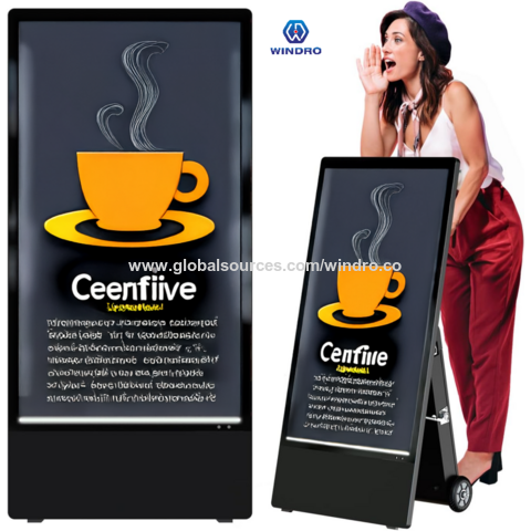 Ultra-slim Portable Advertising Screen Kiosk New Movable Digital Poster ...