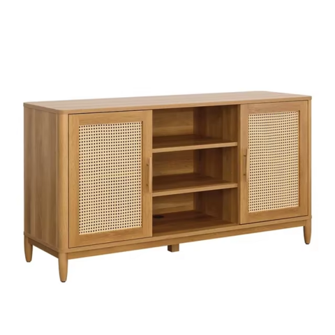 Großhandel Möbel Wohnzimmer Eingangsbereich MDF Holz Medienkonsole TV Tisch Ständer Schrank mit Rattantür