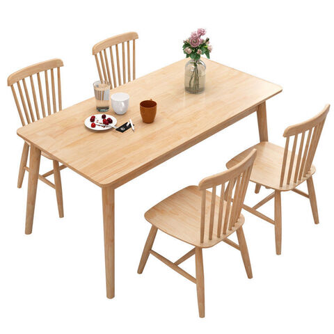 Mesa de comedor de madera maciza, juego de mesa y sillas para hogar pequeño, mesa rectangular en color madera natural.