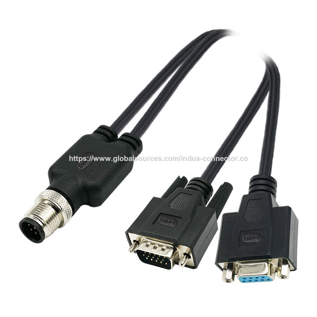 Cable IP67 D-Sub 9 pines macho + D-Sub 9 pines hembra con tornillos a conector M12 de 8 pines con codificación A para electrónica automotriz for sale at factory direct price