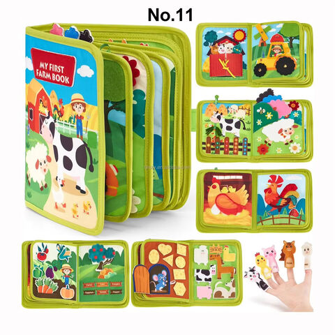 2025 Neues Design Filz Farm Busy Board für Kleinkinder Montessori Ruhiges Aktivitätsbuch mit Lebenskompetenzen, Kognition, Sortieren, Zuordnen