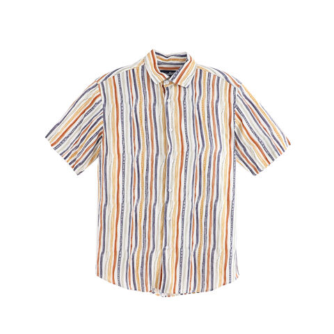 Chemise ample à manches courtes pour hommes avec imprimé rayé coloré