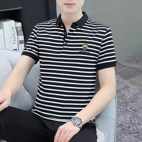 2025 Neue Mode Gestreiftes Business Stickerei Kurzarm Sommer Freizeitkragen für Polo Shirt für Herren Gestrickt Lässiger Business-Stil for sale at factory direct price