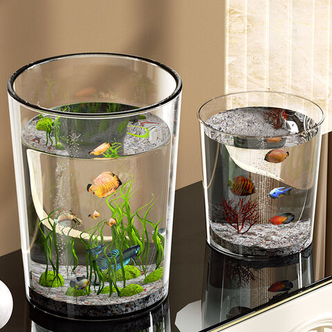 Hochtransparentes und langlebiges Aquarium, rundes Fischaquarium mit Imitatglas, kleine Wasserpflanzen und Schildkröten