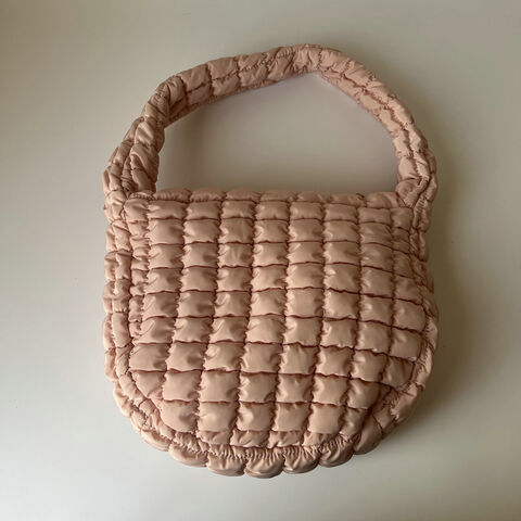 Bolsa de ombro acolchoada Puffer para mulheres, bolsa tote de bolhas fofa, bolsa de mão leve de nylon, bolsa macia acolchoada