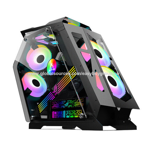 Gaming-PC-Gehäuse in spezieller Form, personalisiertes E-Sport-Desktop-Gehäuse mit transparenter Seite, 4 Lüftern und 4 Lichtleisten in Standardgröße für Gaming-Computer.