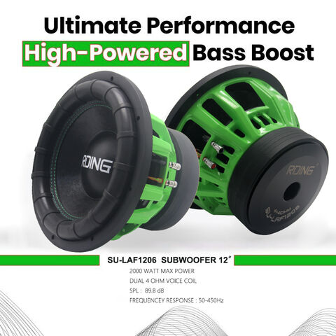 12" Auto Subwoofer, 2000W max. Leistung, Dual 4 Ohm, High Excursion Design für verbesserten Bass SPL. Geeignet für Car-HiFi und professionelle Audio-Systeme.