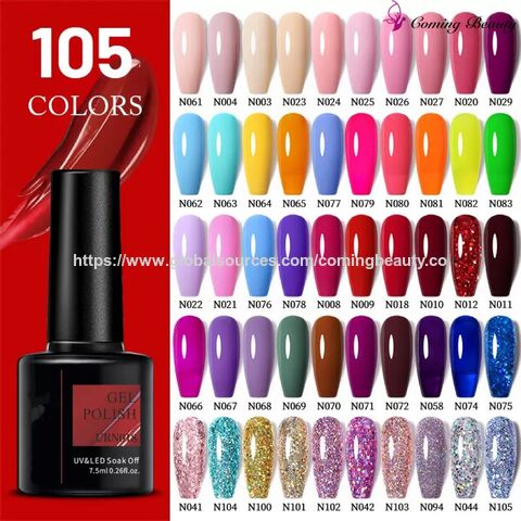 Venta al por mayor de esmalte de uñas en gel de 105 colores, gel de fotocurado con purpurina de color sólido for sale at factory direct price