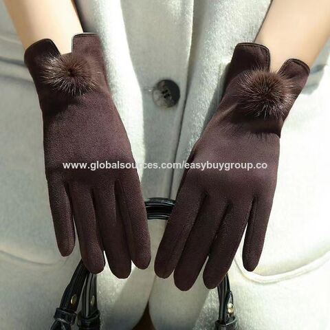 Damen Handschuhe aus Wildleder und Fleece, neuer, warmer Fausthandschuh-Stil