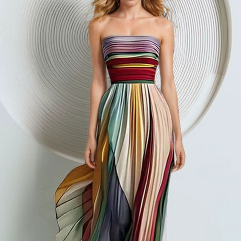 Vestido de Fiesta Elegante para Mujer, Sexy, a la Moda, sin Tirantes, con Hombros Descubiertos, Cintura Alta, Corsé y Pliegues, Vestido Arcoíris for sale at factory direct price
