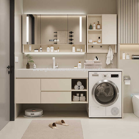 Meuble-lavabo de salle de bain moderne sur mesure avec armoires pour machine à laver, panneau MDF/mélamine, autres meubles de salle de bain for sale at factory direct price