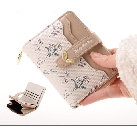 Clips de dinero Billetera multifuncional con diseño de flores para mujer, monedero corto, delgado y pequeño con cremallera
