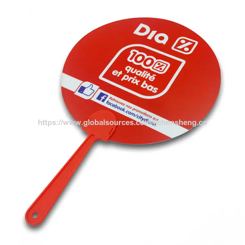 Éventail à main publicitaire en plastique PP avec long manche personnalisé en gros for sale at factory direct price
