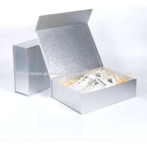 Faltbare Weihnachtsgeschenkbox mit individuellem Heißprägeverfahren, hochwertige, glänzend silberne Papierbox