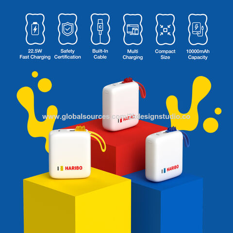 Haribo 10000mAh Mini Power Bank PD 22.5W Fast Charging Built-in Type-C Cable Compact type Yellow -Factory price, Cheap, OEM, ODM for sale at factory direct price