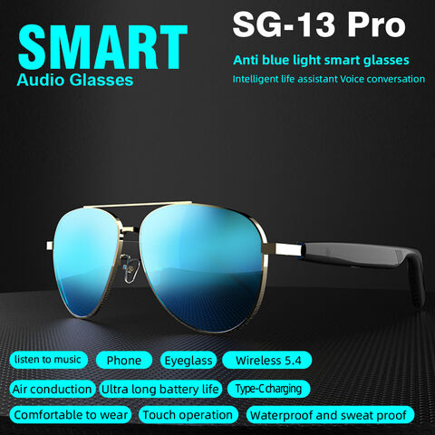 Lunettes intelligentes Bluetooth avec verre, matériau ABS+PC, connectivité V5.4, lunettes de soleil sans fil à commande tactile, autonomie de 7 heures, étanchéité IP4.