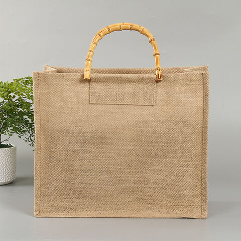 Saco de Juta Personalizado Estampado por Atacado do Fabricante com Alça de Bambu