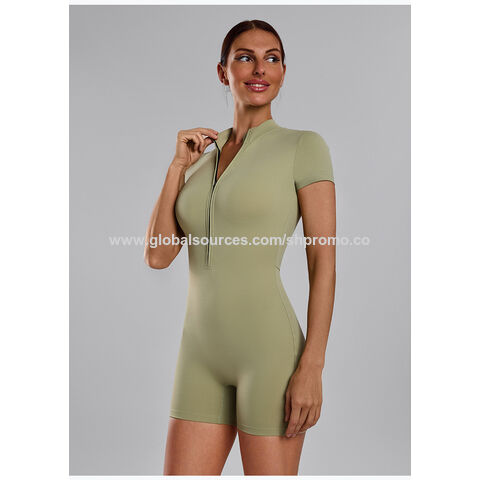 2025 Zipper Short Sleeve Jumpsuit Women Nude Fitness Tight Exercise