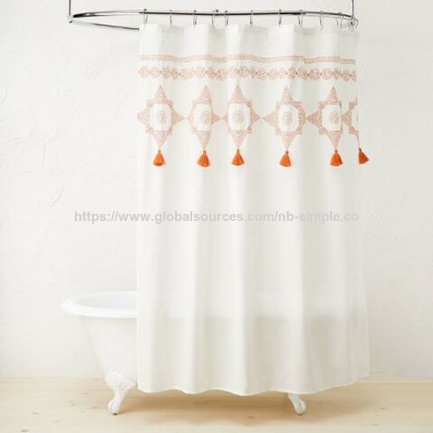 Rideau de douche haut de gamme en mélange de lin et coton avec élégantes pampilles, résistance supérieure aux taches et imperméable for sale at factory direct price