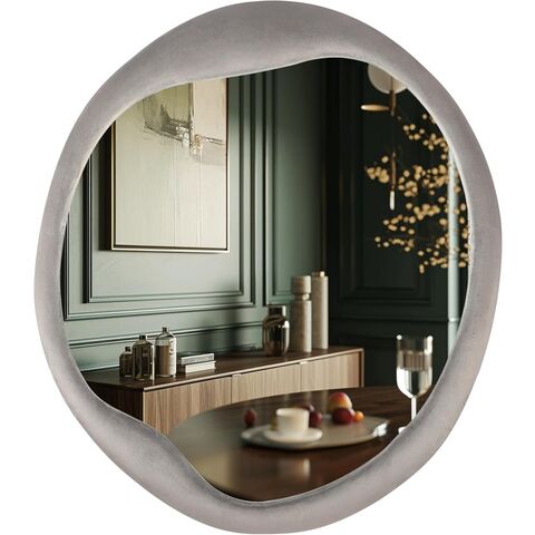 Espejo Ondulado con Marco de Terciopelo Vintage Moderno Irregular Personalizado para Baño