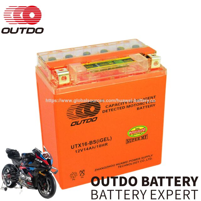Outdo Utx16-bs Capacity Motorcycle Battery 12v14ah High Cranking ...