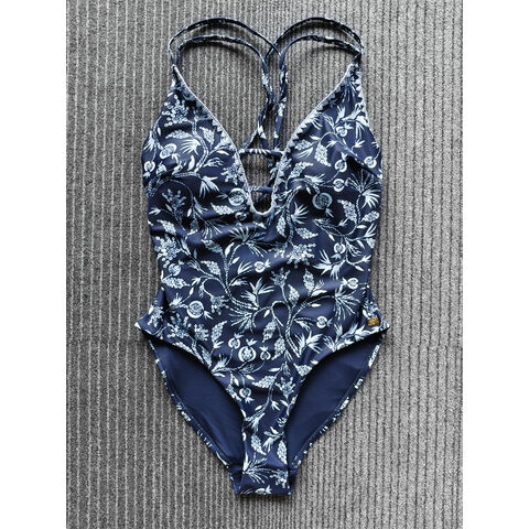 Trajes de Baño de Mujer con Espalda Cruzada, Monokini, Trajes de Baño de Una Pieza para Mujer, Tejido Reciclado con Cuello de Crochet - Venta al por mayor