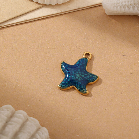 Pingente de aço inoxidável clássico de verão por atacado, banhado a ouro 18k, com estrela do mar azul para casa e escritório for sale at factory direct price