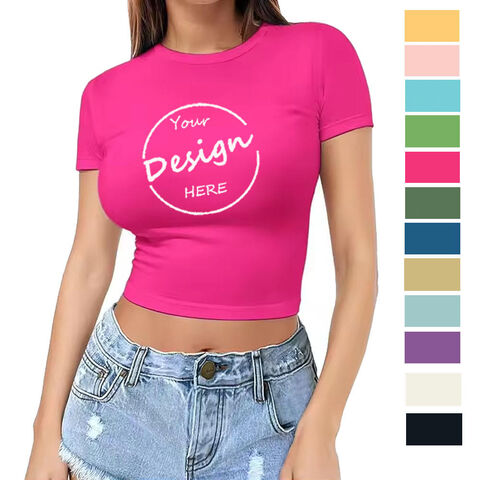 Großhandel Custom Siebdruck Girl Baby T-Shirt OEM Slim Fit Gym Cropped Spandex Ringspun Crop T-Shirt Damen for sale at factory direct price