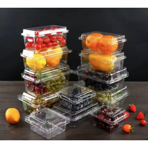 Caja de Embalaje de Plástico Transpirable para Frutas y Verduras con Tapa Plegable, Rectangular, Material PET