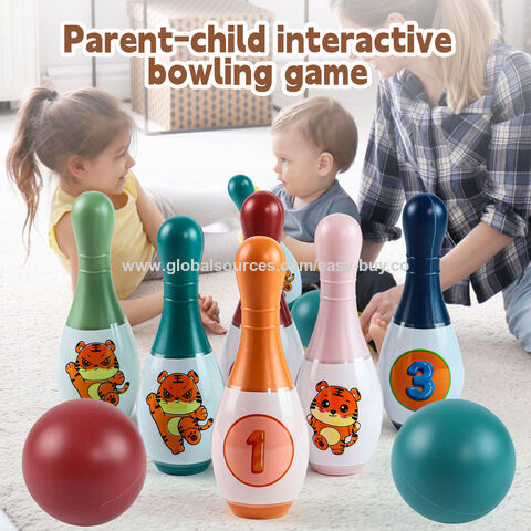 Conjunto de boliche de plástico para interior, brinquedo inteligente com bordas arredondadas