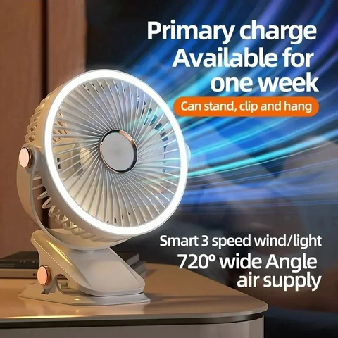 Kabelloser elektrischer Kinderwagenventilator mit LED-Licht, wiederaufladbarer/steckbarer tragbarer Desktop-Sommer-Campingventilator, Kinderwagenventilatoren für Zuhause