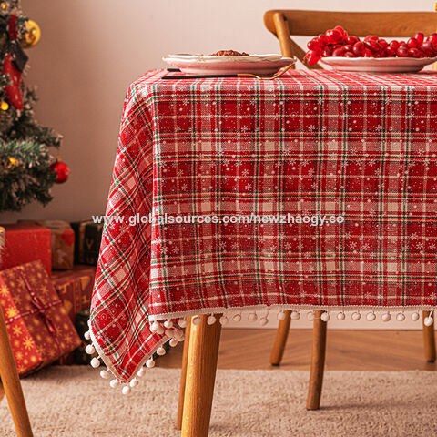 Mantel Navideño con Diseño de Copo de Nieve y Tartán - Decoración Festiva para Mesa Rectangular, Ideal para Celebraciones Invernales