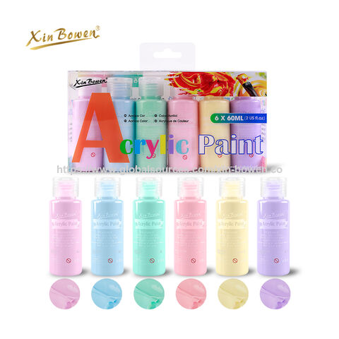 Xin Bowen Precio al por mayor 6 Colores Macaron Pintura acrílica 60ML Suministro a granel para pintura sobre lienzo Juego de pintura acrílica para artistas profesionales for sale at factory direct price