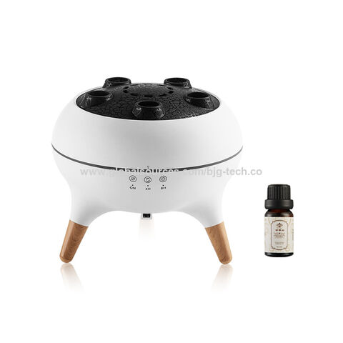 Umidificador de Aromaterapia com Anel de Névoa de Chama - Luzes LED com Movimento de Água-Viva, Difusor de Óleos Essenciais com Grão de Madeira e Multi-Portas