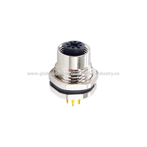 Conector hembra M12, 3 pines, 4 polos, 5 pines, 8 pines, 12 pines, montaje frontal, IP67, codificación A/B/C/D, cable para soldar, conector de panel personalizable, rosca PG9 y M16, metal for sale at factory direct price