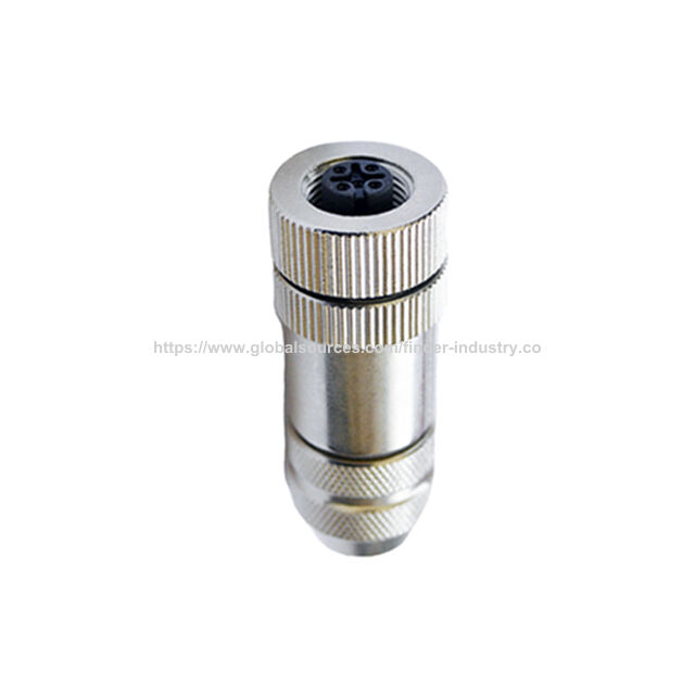 Conector M12 apantallado, recto, hembra, ensamblaje metálico, 3 polos, 4 polos, 5 pines, 8 pines, 12 clavijas, 17 clavijas, latón niquelado, conector PG9 o PG7 for sale at factory direct price
