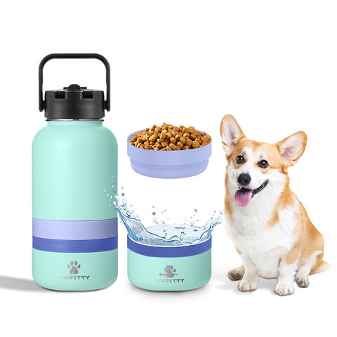 Bouteille d'eau pour animaux de compagnie à paroi unique avec bol de nourriture pour les voyages avec animaux de compagnie