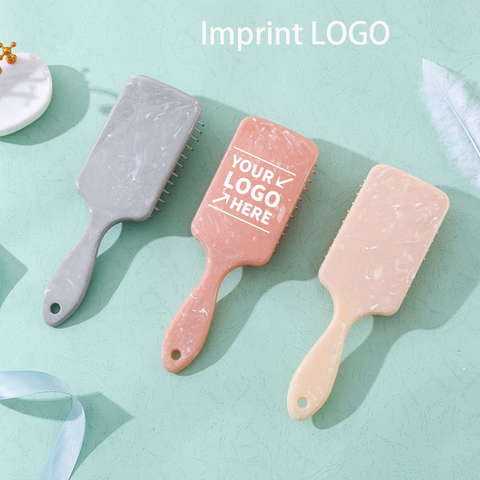 Cepillo de pelo premium para mujer, cepillo de paleta para peinar con púas de nailon suaves y con punta, gris mármol rosa