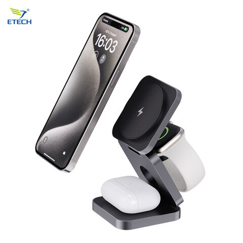 Luxus Reise 3-in-1 Magnetisches Kabelloses Ladegerät - 15W Qi-konformes Schnellladen für Telefon, Uhr & AirPods Magnetische Ladestation
