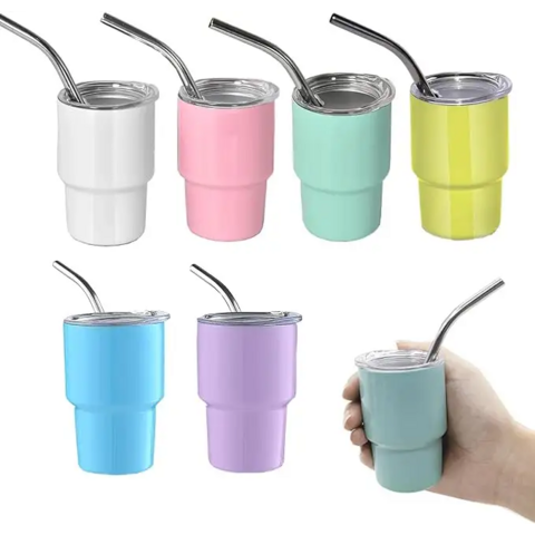 3 oz Mini Tumbler Doppelwandig Vakuumisoliert Edelstahl Mini Tumbler Schnapsgläser mit Strohhalm und Deckel
