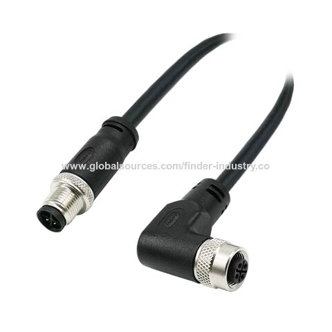 4-poliges M12-Ölindustrie-Verbindungskabel, Stecker gerade auf Buchse rechtwinklig, Modellierung PVC PUR, IP68, geschirmt for sale at factory direct price