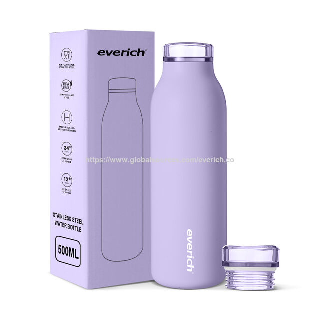 Bouteille de voiture isotherme à double paroi en acier inoxydable 304 de 500 ml avec rétention du froid de 24 heures et revêtement anti-empreintes digitales