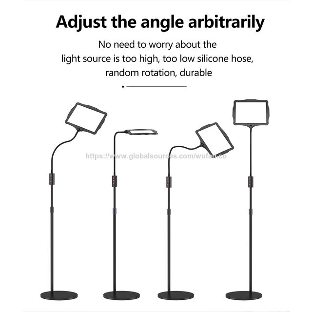 Lámpara de pie con lupa LED de bajo consumo, cuello de cisne flexible y atenuación continua para uso doméstico y médico