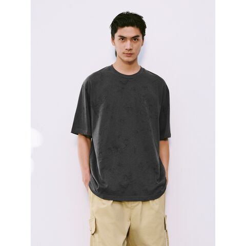 Camisetas masculinas de algodão de manga curta de alta qualidade, personalizadas por atacado, com estampas texturizadas.