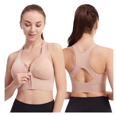 Soutien-gorge de sport grande taille antichoc pour course, yoga et fitness, dos nu ajouré, fermeture éclair avant pour femmes